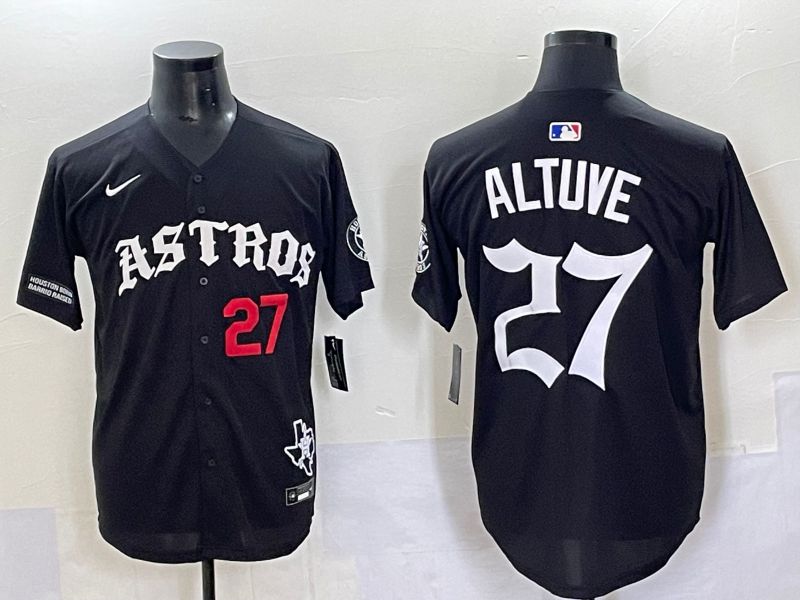 Men 2025 Houston Astros 27 Altuve Black Seven generations Joint Name Nike MLB Jersey style 3